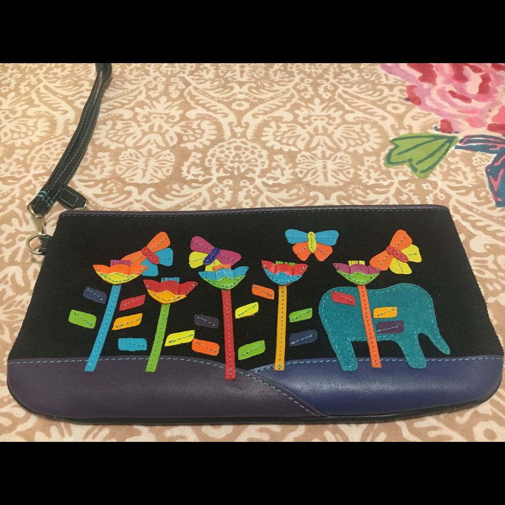 MyWalit Black Leather Wristlet with Detailing